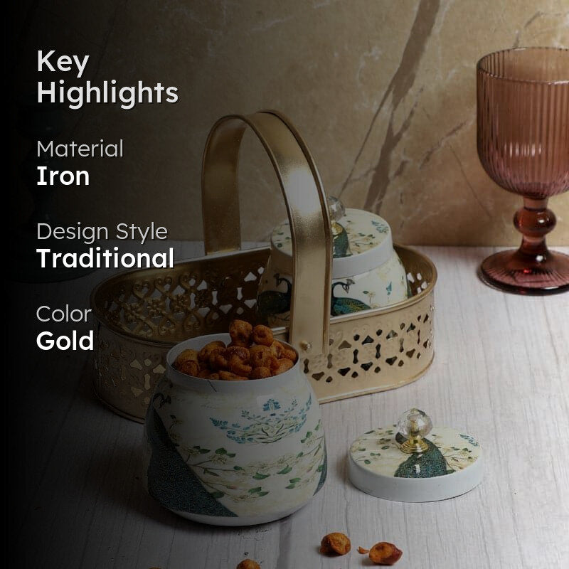 Mayoor ethnic Basket With Jar - Set Of Three media 2