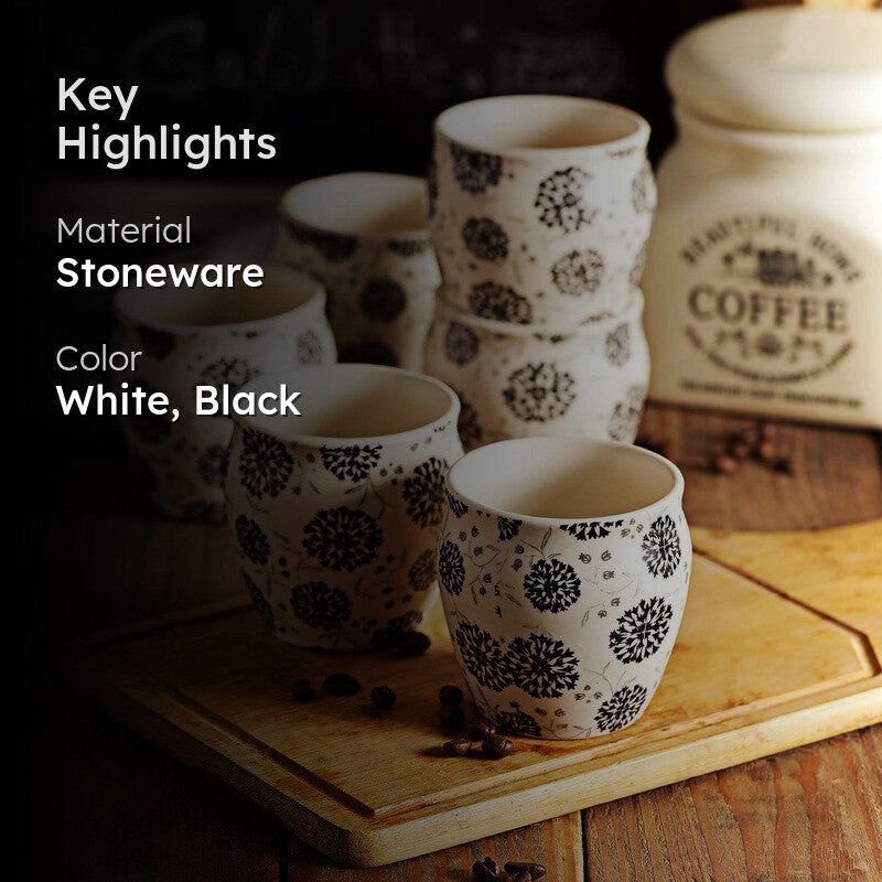 Black Mandala Pattern Stoneware Kulhad(190 ml) - Set Of Six media 2