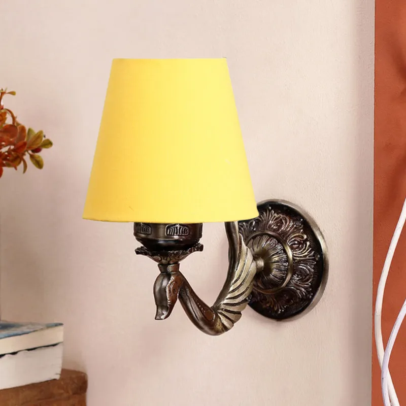 Amro Retro Conical Fabric & Metal Wall Lamp - Yellow media 3
