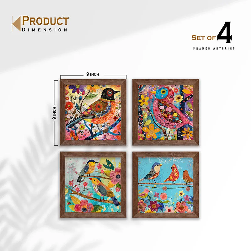 Colorful Pakshis I Wall Art with Frame - Set Of Four media 5