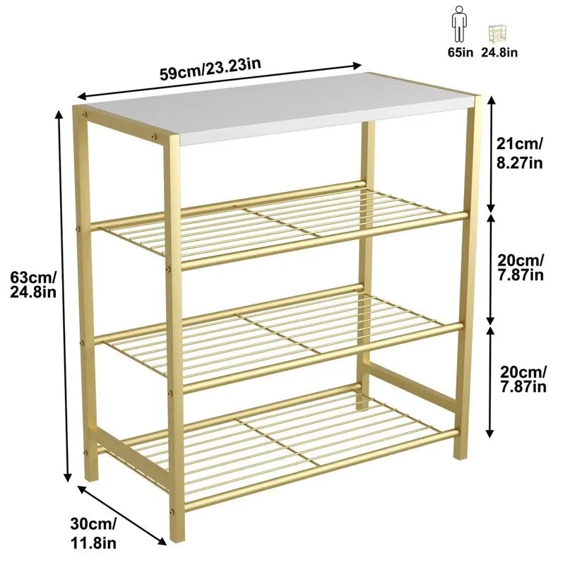 Premium Metal Shoe Rack - Gold,White media 7