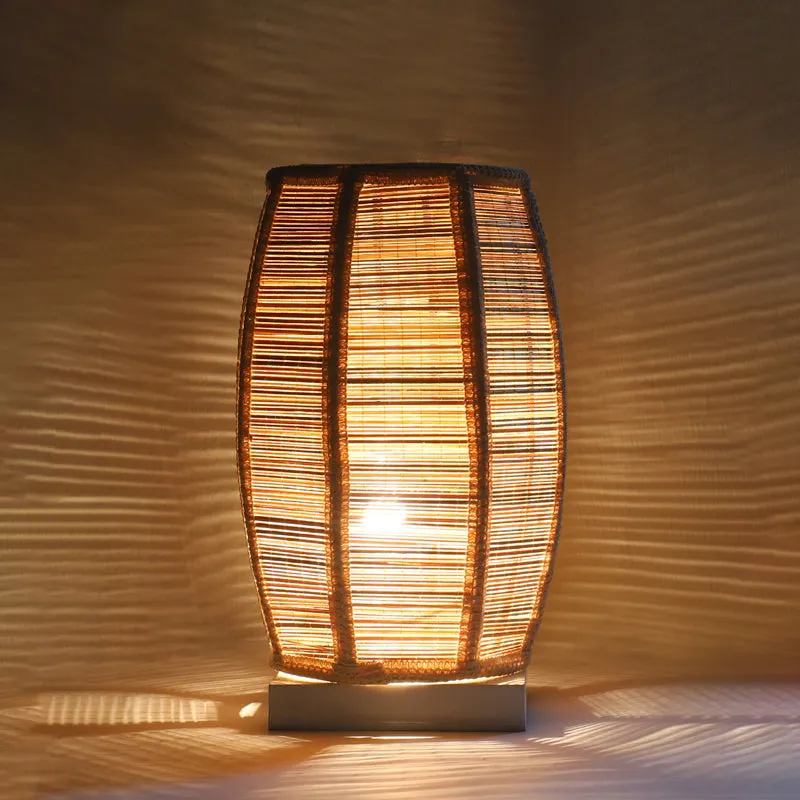 Dholak Edge Bamboo Table Lamp - White media 5