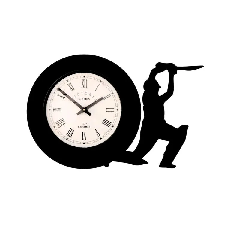 Cricketer Steel Analog Wall Clock - Black media 4