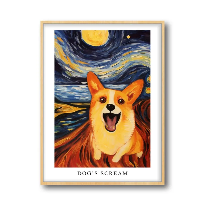 Dog's Scream Archival Canvas Wall Art - Natural Brown Frame media 5