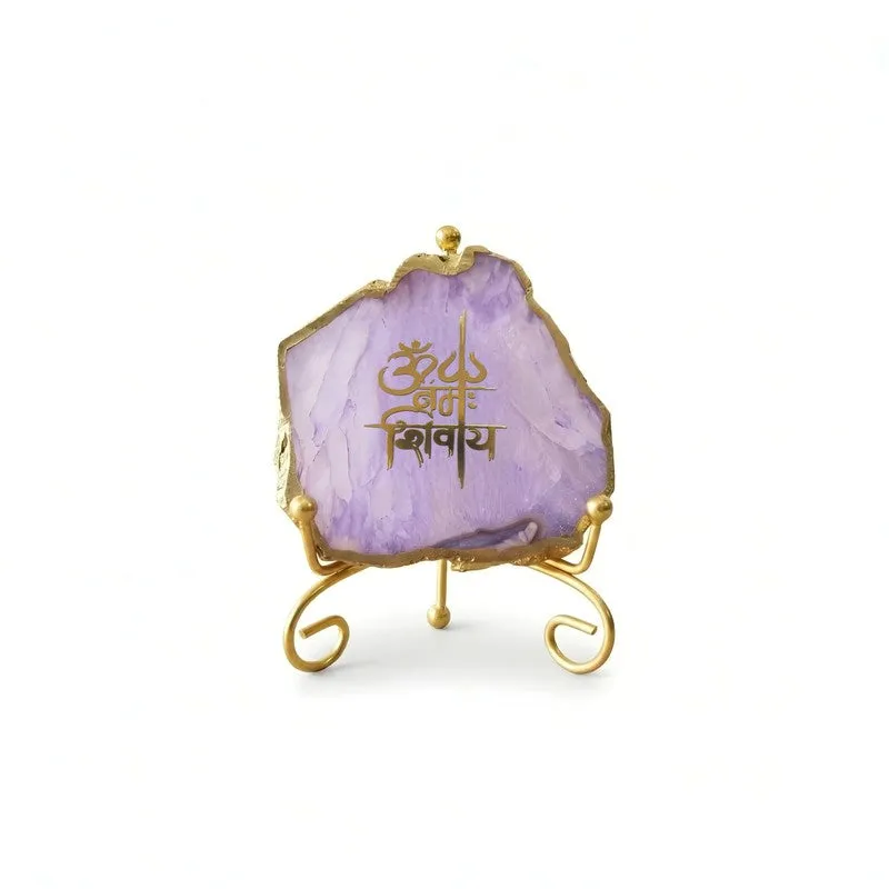 Om Namah Shivay Agate Showpiece With Stand - Lilac media 3