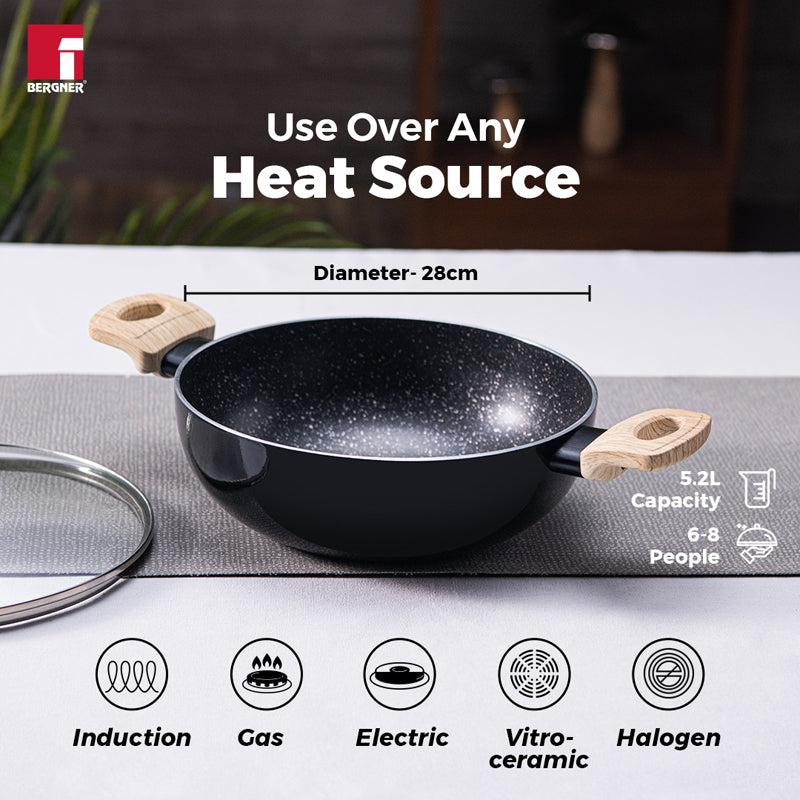 Bergner Non Stick Kadhai With Lid - 5200 mL/11 Inches media 3