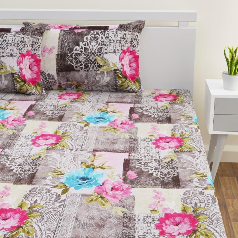 Ebba Floral Cotton Bedsheet (Grey) - 220 TC media 3