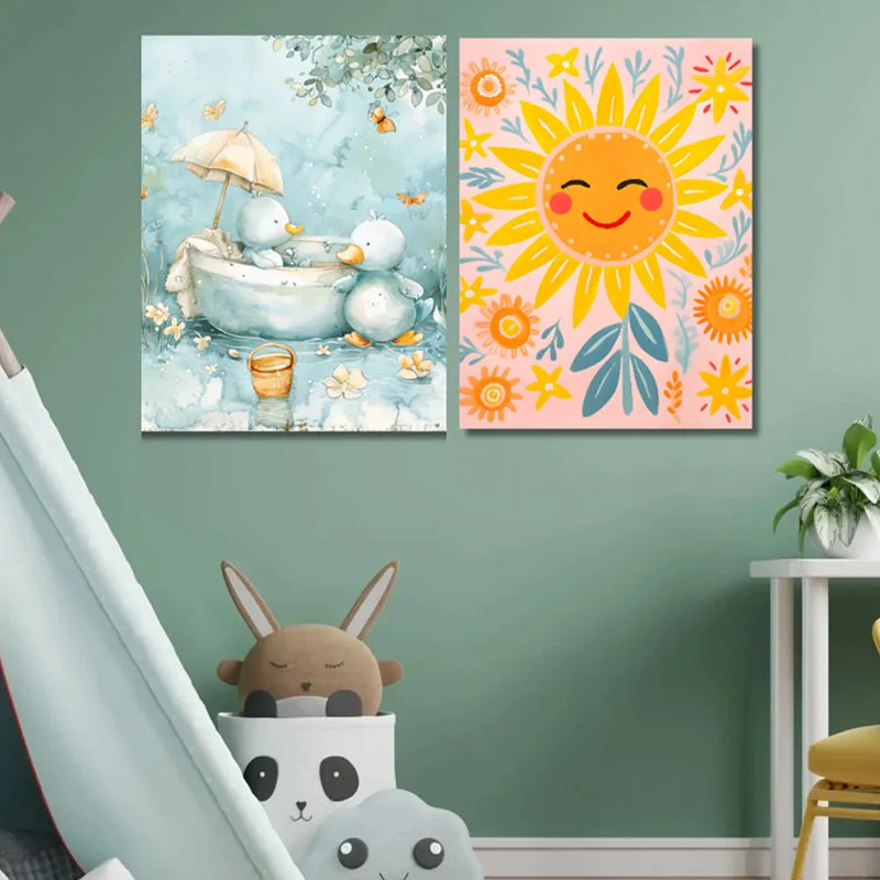 Sunny Ducklings Wall Painting - Set Of Two media 3
