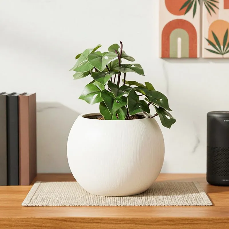 Artificial Philodendron Plant With Black Fiber Pot - 0.6 Feet media 1