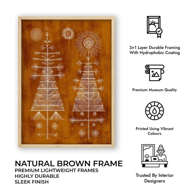 FolkHaven Warli Inspired Canvas Wall Painting With Brown Frame media 11