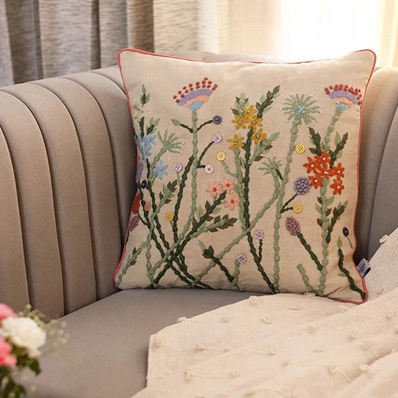 Wild Flora Embroidered Cotton Cushion Cover media 2