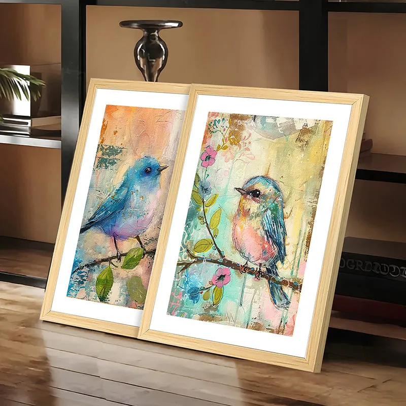 Blue Bird Charm Wall Art With Frame - Set Of Two media 6