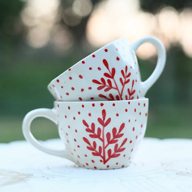 Bettina Ceramic Tea Cup (200 mL)/Red,White) media 3