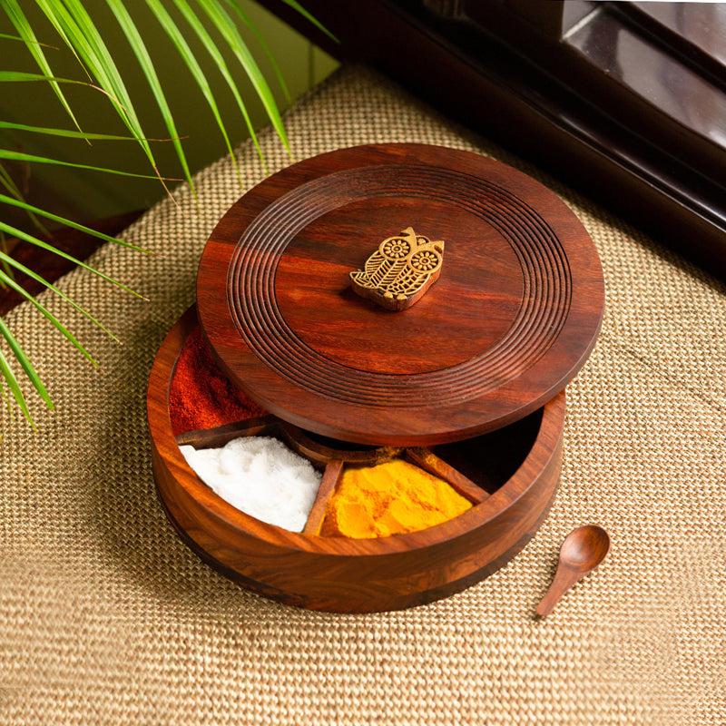Hoot Spice Food Safe Sheesham Wood Masala Box - 80 ML