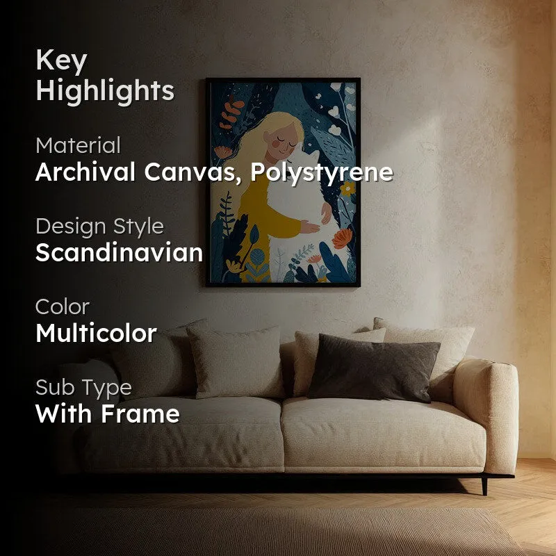 Moonlit Cuddle Canvas Wall Painting - Black Frame media 2