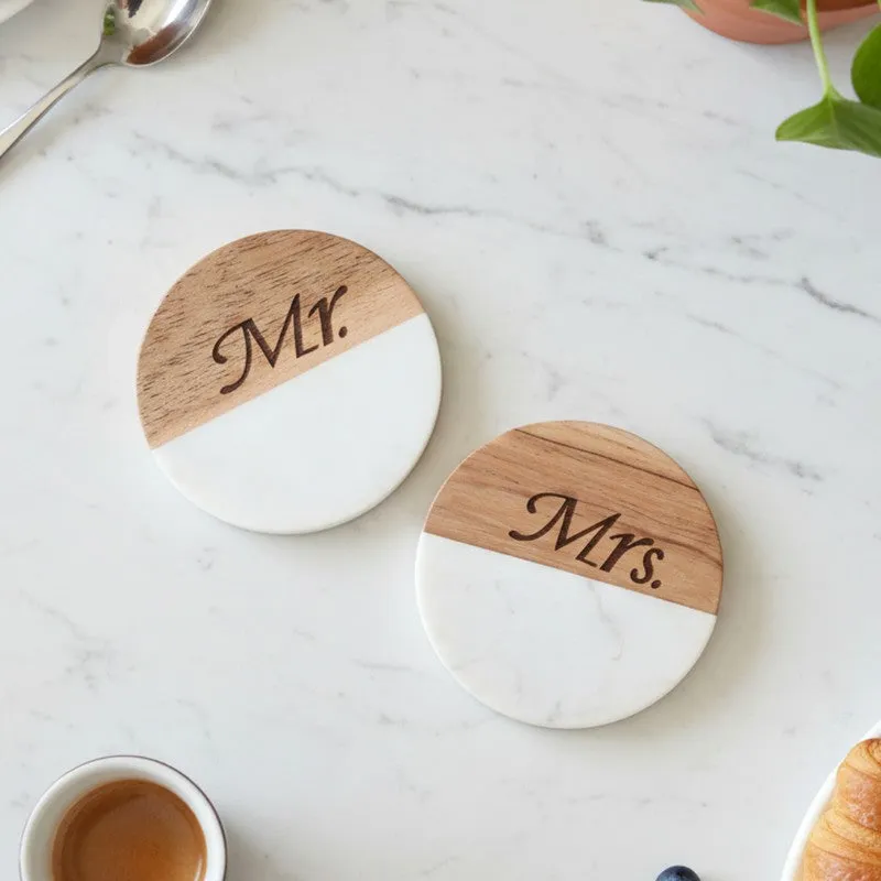 Mocha Marble Engraved Marble Coasters - Set Of Two media 1