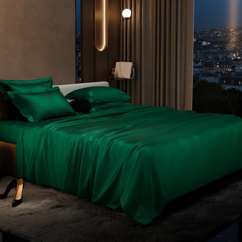 Purelle Satin Bedsheets with 4 Pillow Covers (Green) - 150 GSM
