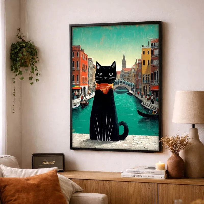 Black Muse Cat Wall Painting With Frame media 4