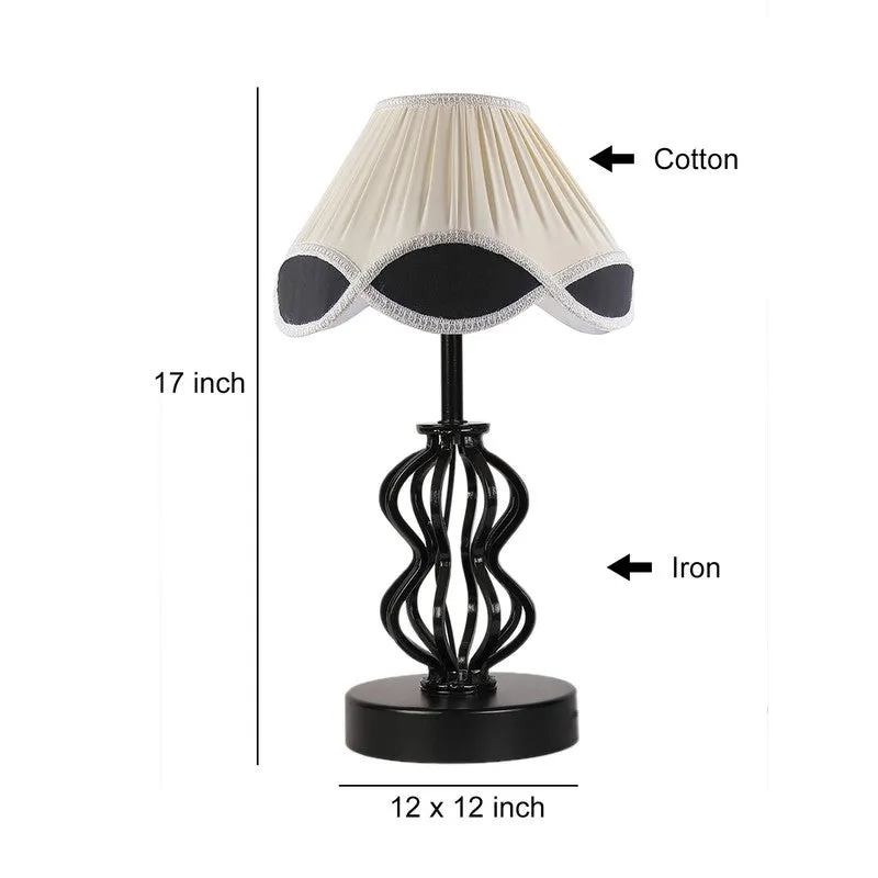 Auretha Cotton Table Lamp With Wooden Base - Ivory media 9