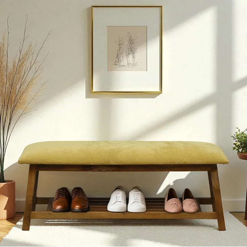 Grid Mango Wood Shoe Rack - Yellow media 1