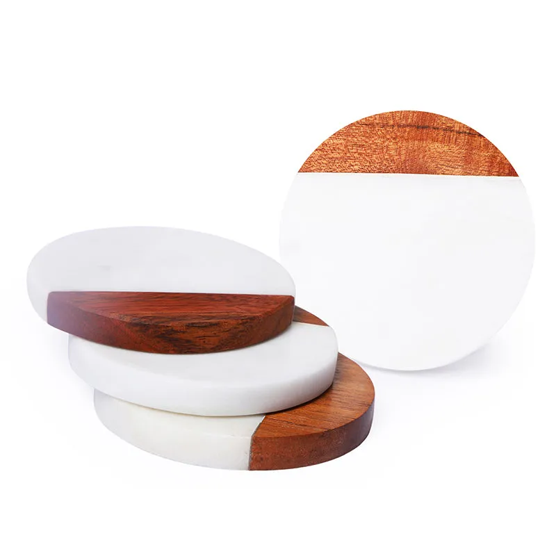 Celestria Round Marble & Wood Coaster - Set Of Four media 4