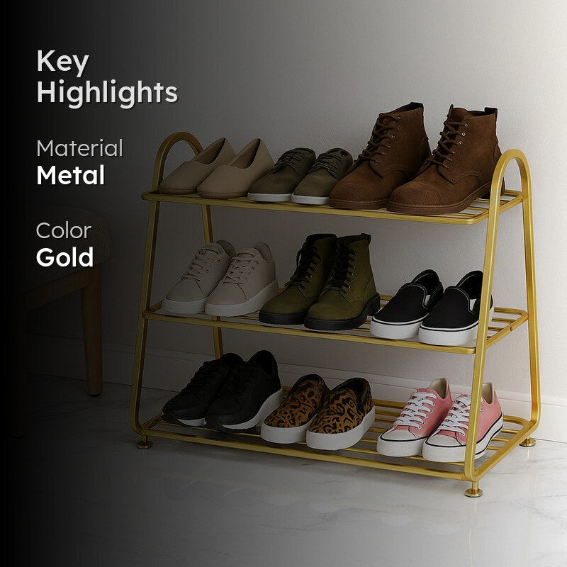 Shoehive 3-tier Metal Shoe Rack - Gold media 2
