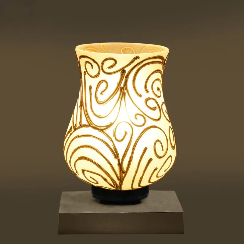 Auralon Mosaic Glass Table Lamp With Wooden Base - White & Gold media 8