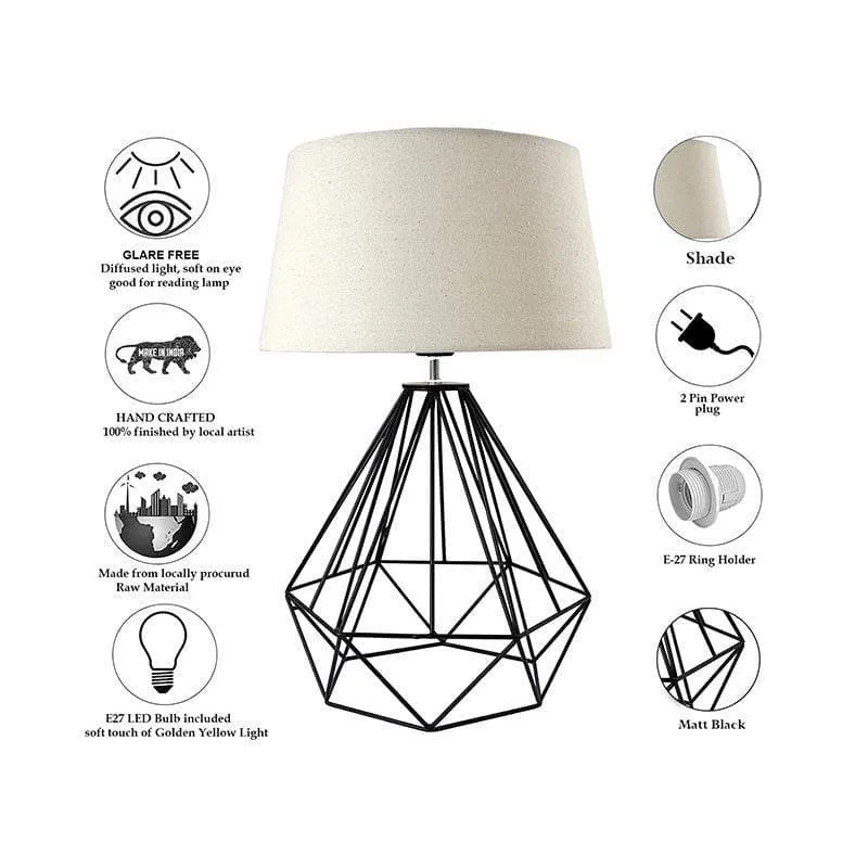 Diamond Dust Black Fabric Table Lamp - Beige,Black media 8