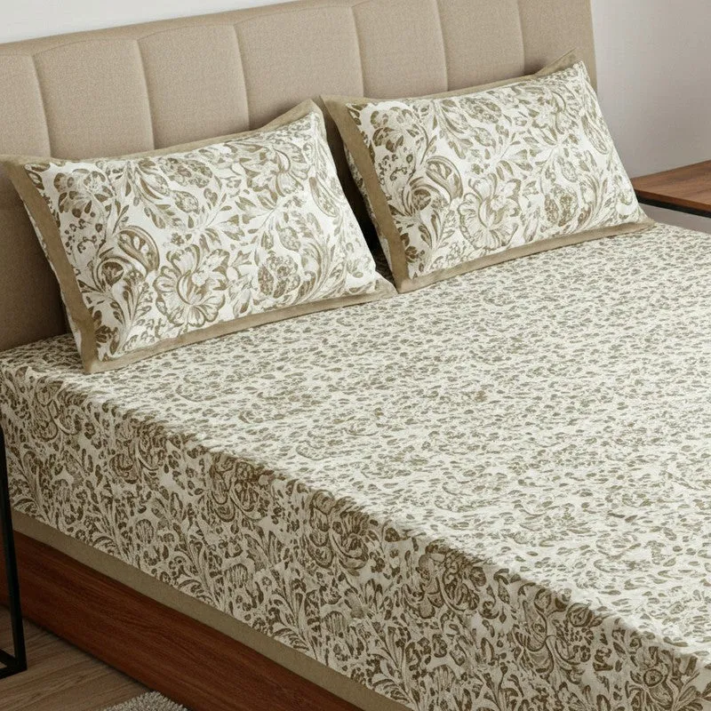 Micola Floral Printed Cotton Bedsheet (Brown) - 120 TC media 3
