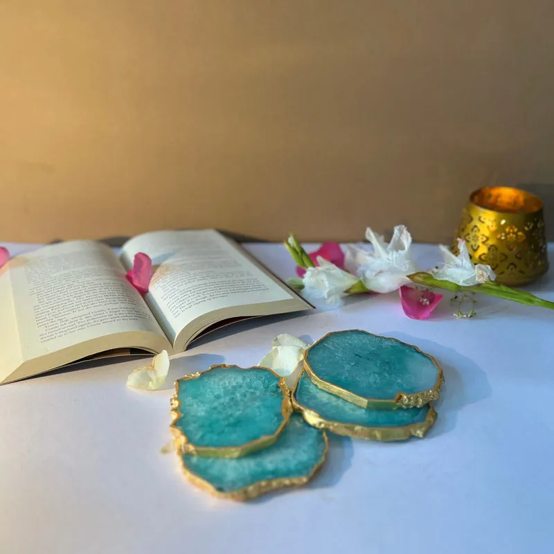 Celeste Handcrafted Crystal Agate Coaster (Green) - Set Of Four media 1