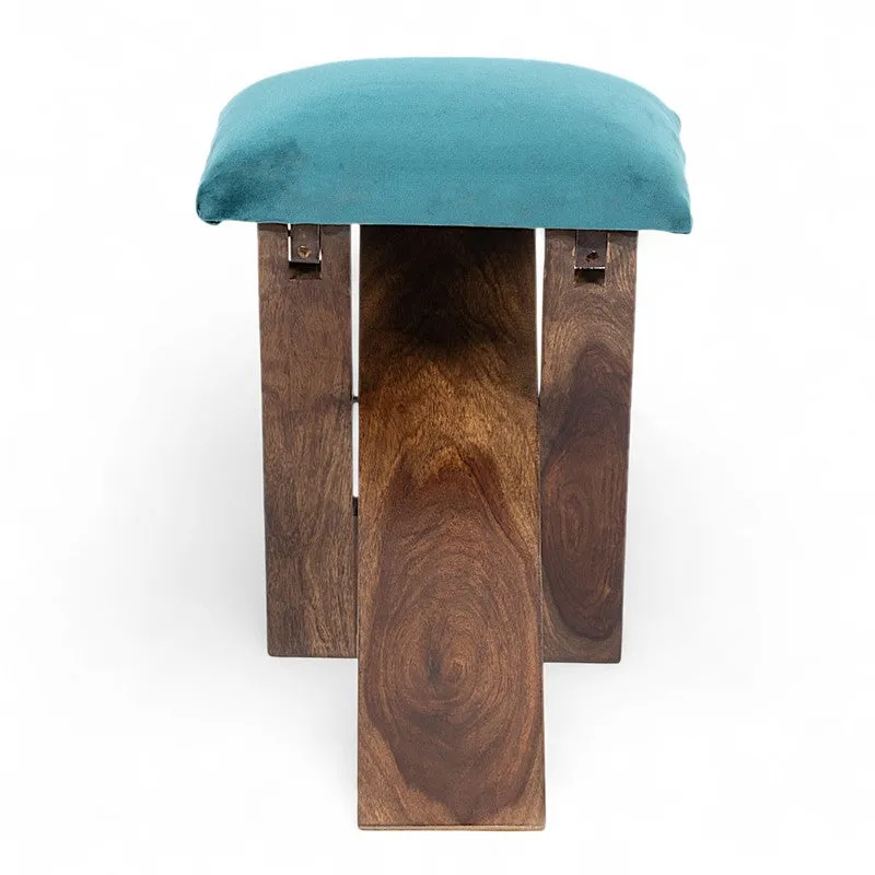 Grixo Sheesham Wooden Stools (Blue) - Set Of Two media 4