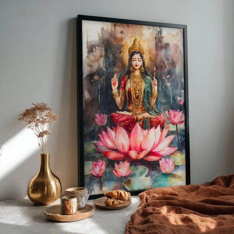 Shri Padmavati Spiritual Archival Paper Wall Painting With Frame - Black media 4