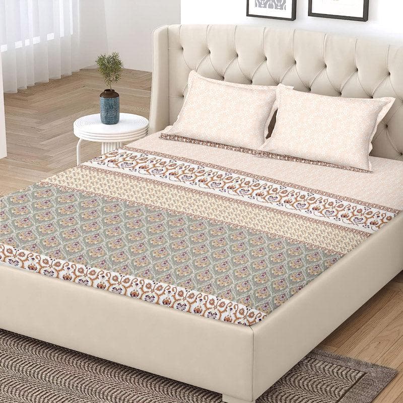 Iris Printed Cotton Bedsheet (Beige) - 120 TC media 3