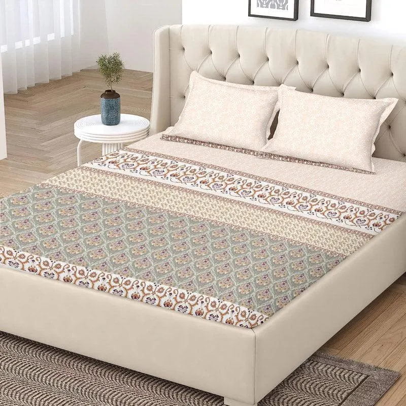 Iris Printed Cotton Bedsheet (Beige) - 120 TC media 3