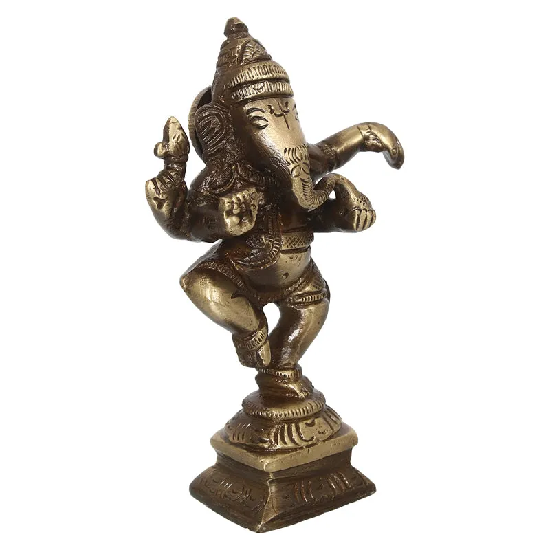 Angled view of brass Ganesha dancing showpiece