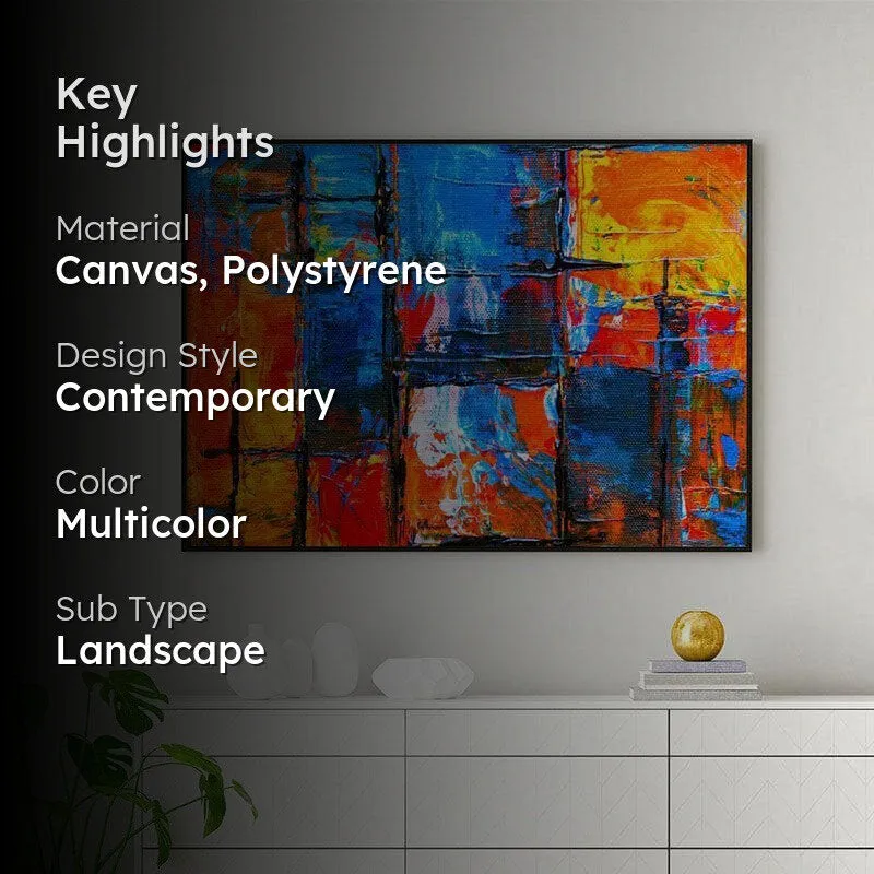 Blue and Orange Canvas Wall Painting - Black Frame media 2