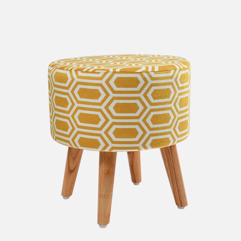 Hexora Geometric Velvet Ottoman - Yellow media 3