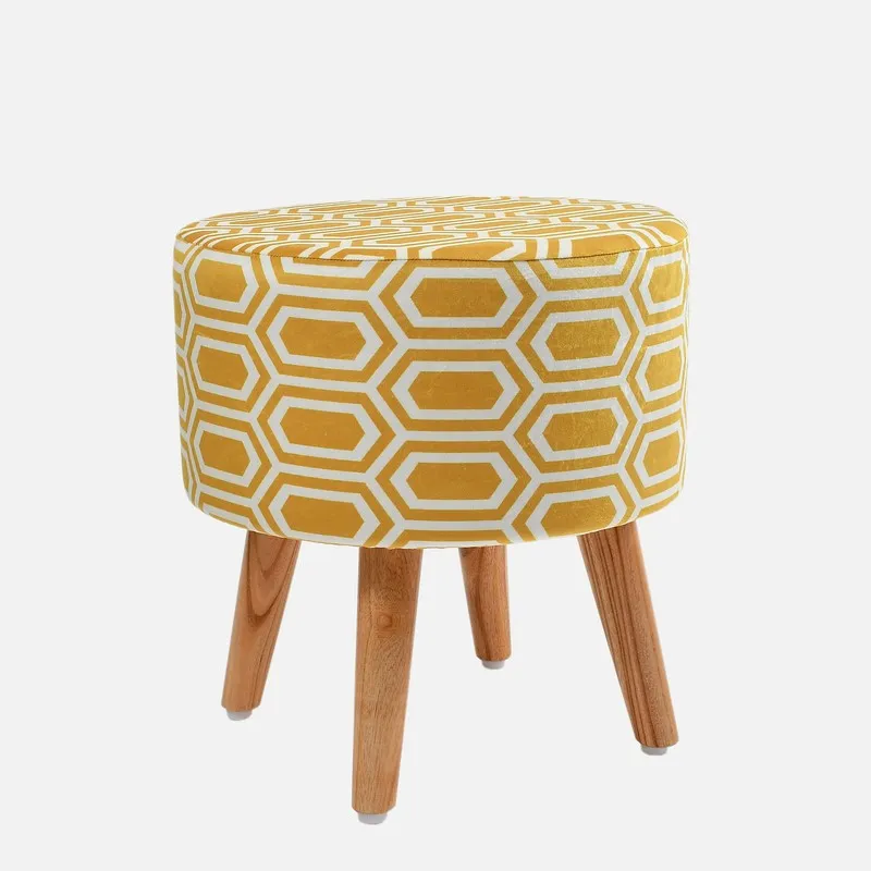 Hexora Geometric Velvet Ottoman - Yellow media 3