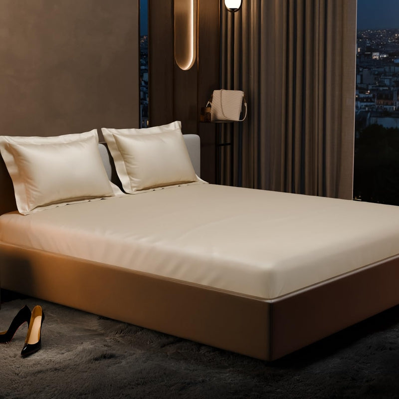 Purelle Satin Fitted Bedsheets (Ivory) - 150 GSM