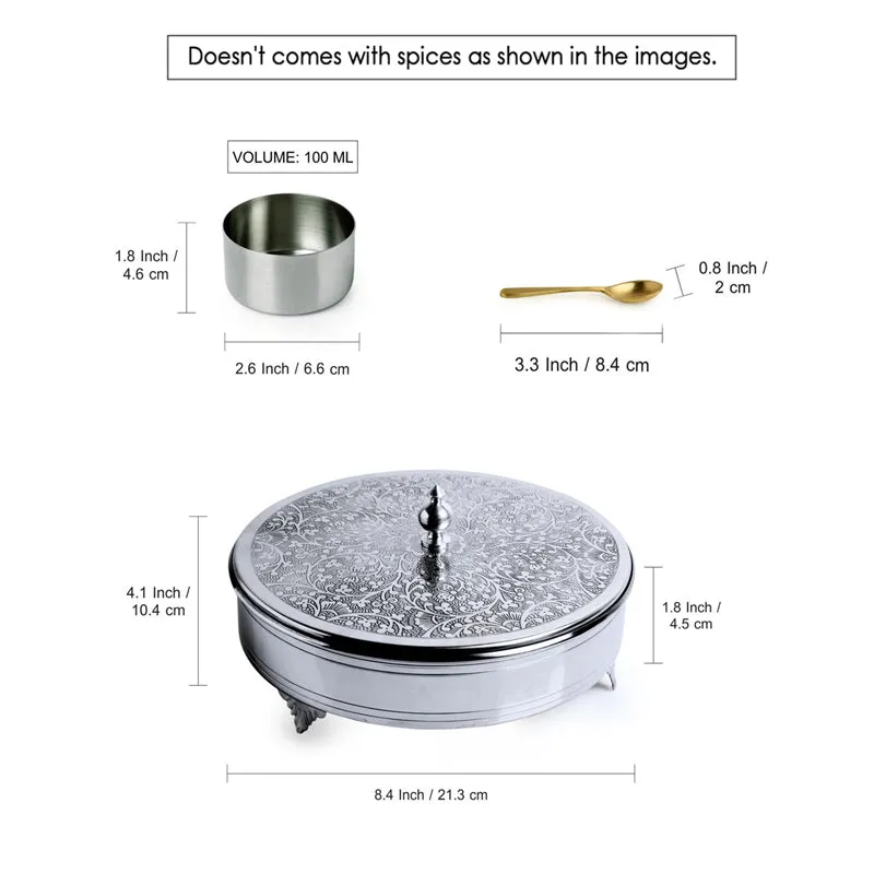 Shahi Rasa Hand-Etched Stainless Steel Masala Box media 8