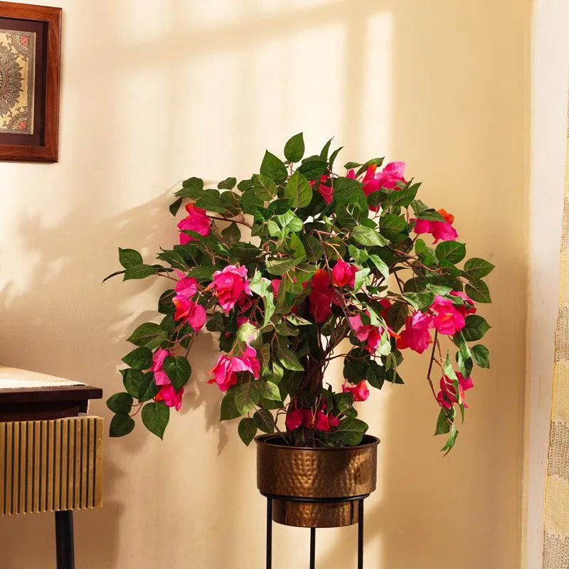 Artificial Realistic Bougainvillea Bonsai Tree With Black Plastic Pot - 3 Feet media 1