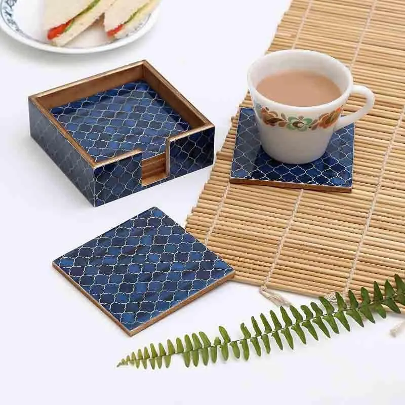 Ombre Checkered Coasters - Blue - Set Of Four media 1