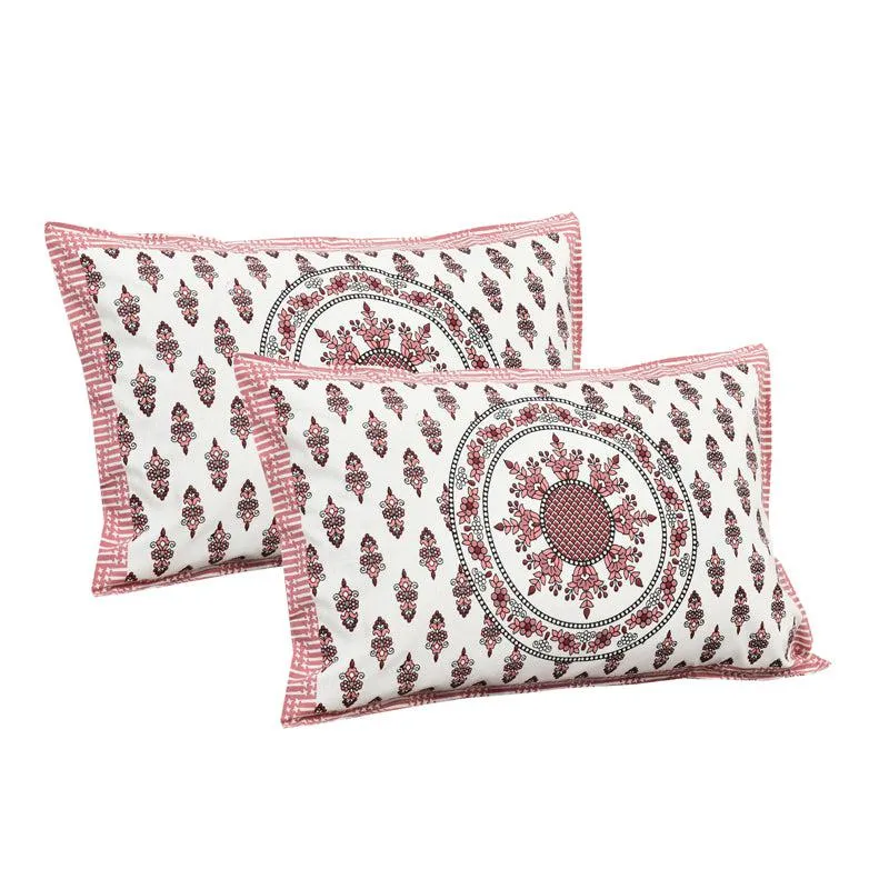 Navika Ethnic Cotton Flat Bedsheet (White & Pink) - 160 TC media 6