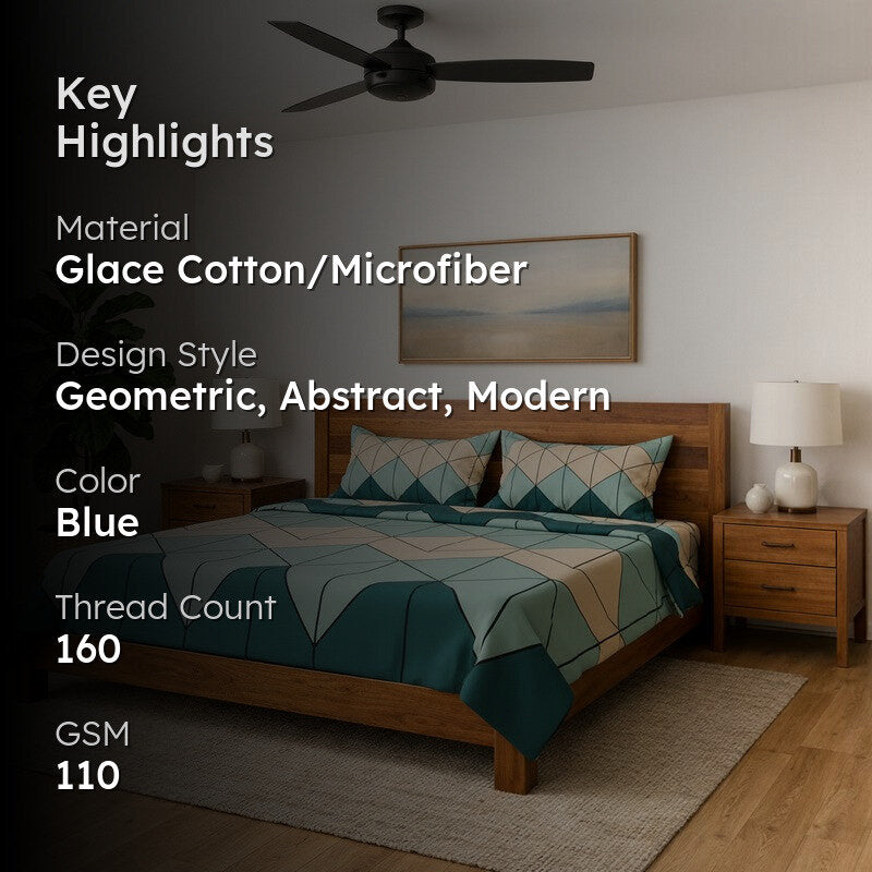 Mosaic Abstract Microfiber Bedsheet (Blue & Peach) - 110 GSM media 2
