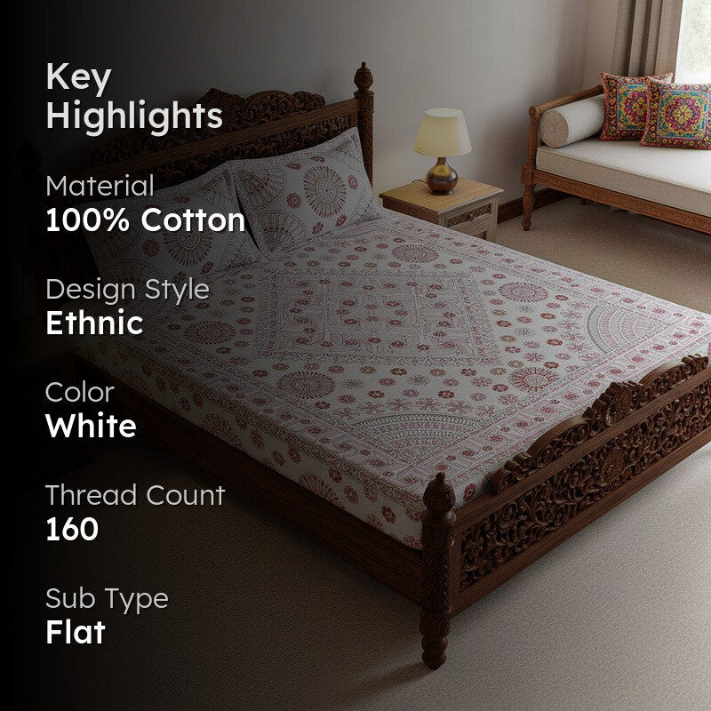 Dwanima Ethnic Cotton Bedsheet (Pink) - 160 TC media 2