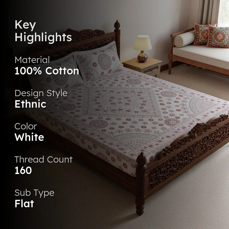 Dwanima Ethnic Cotton Bedsheet (Pink) - 160 TC media 2