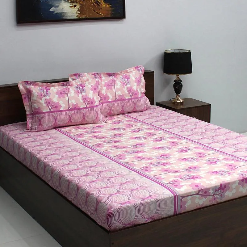 Warhi Floral Cotton Bedsheet (Pink) - 110 TC media 3