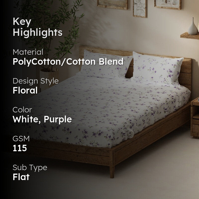 Aelvos Bedsheet (White,Purple) - 115 GSM media 2
