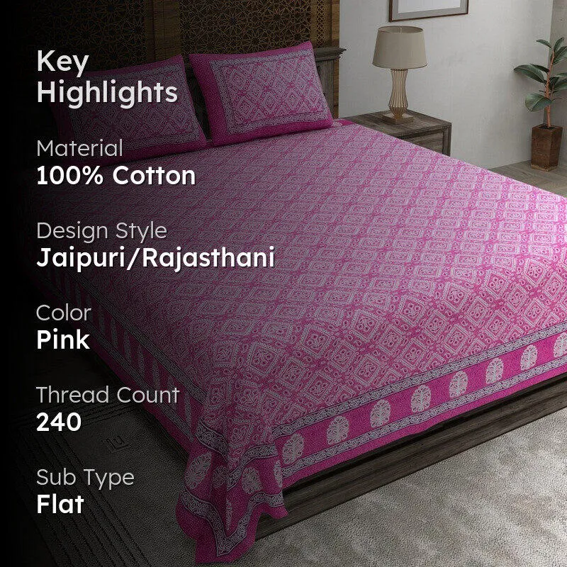 Geoo Cotton Bedsheet (Pink) - 240 TC media 2