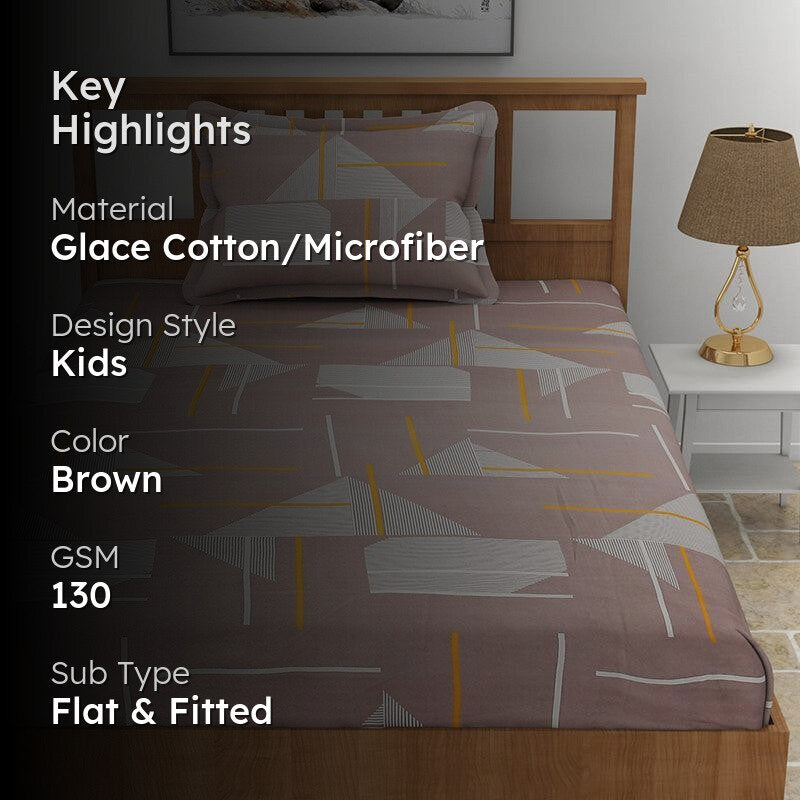 Huxley Abstract Microfiber Bedsheet (Light Brown) - 130 GSM media 2